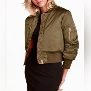 H&M Satin Bomber Jacket size 8, green and orange